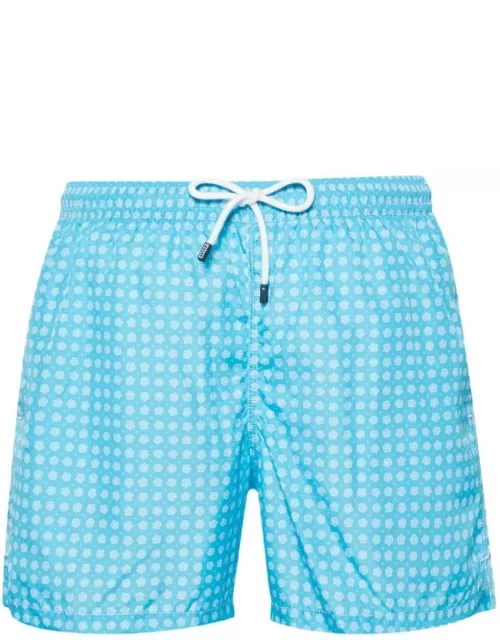 Fedeli Light Blue Swim Shorts With Micro Flower Pattern