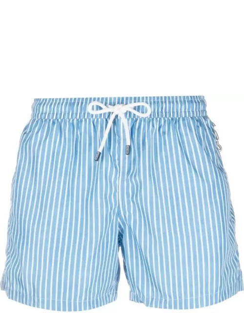 Fedeli Sky Blue And White Striped Swim Short