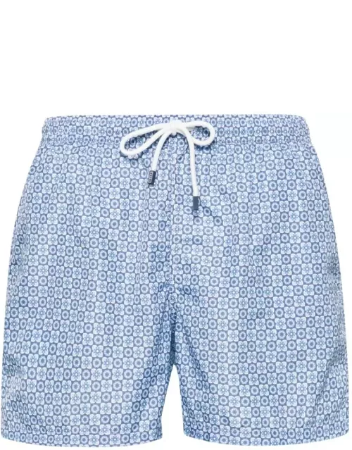 Fedeli Blue Swim Shorts With Flower Pattern