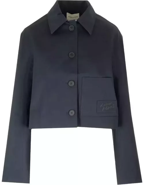 Maison Kitsuné Cropped Jacket In Blue Cotton