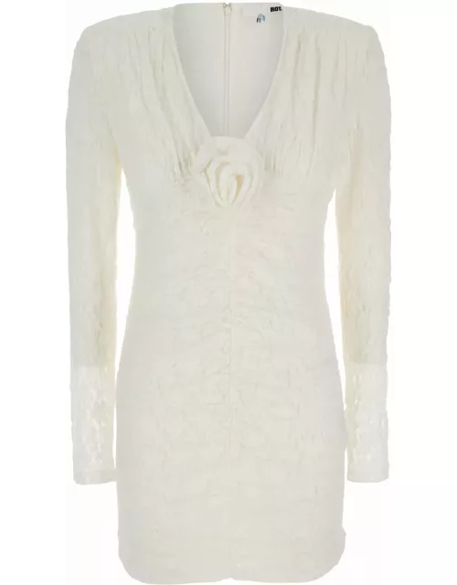 Rotate by Birger Christensen Mini White Dress With Rose Patch In Lace Woman
