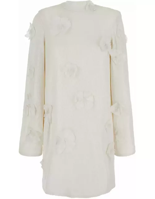 Rotate by Birger Christensen Mini White Dress With Sequins And Flowers In Fabric Woman