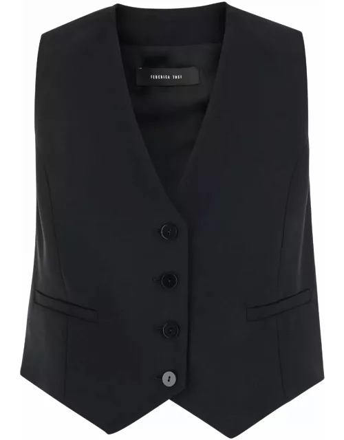 Federica Tosi Black Vest With Buttons In Wool Blend Stretch Woman