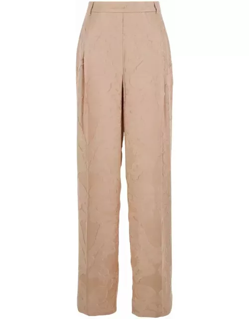 SEMICOUTURE Pink Wide Leg Trousers With Baroque Print In Viscose Woman