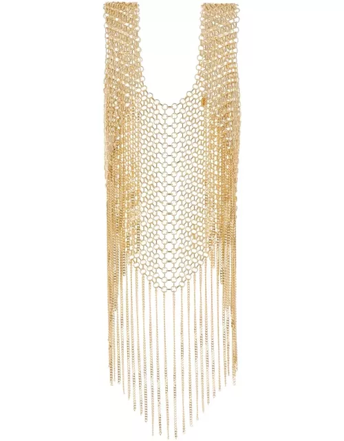 Silvia Gnecchi Gold-tone Vest With Fringes In Metal Mesh Woman