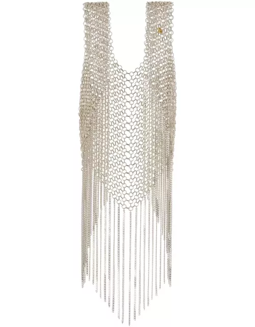 Silvia Gnecchi Silver-tone Vest With Fringes In Metal Mesh Woman