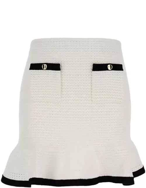 self-portrait Mini White Knit Skirt With Contrasting Trim In Fabric Woman