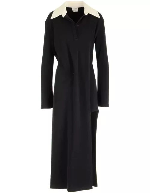 Courrèges Long Black Dress With Wide Pointed Collar