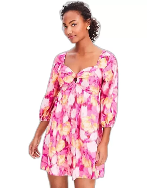 Loft Floral Ikat Knotted Long Sleeve Swing Dres