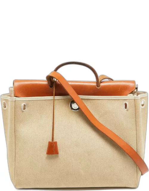 Hermes Tan/Beige Canvas and Leather 2 in 1 Herbag 39 Bag
