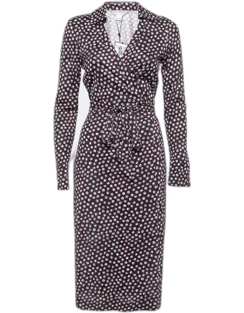 Diane Von Furstenberg Navy Blue Pirouette Dot Print Silk Jersey Cybil Wrap Dress