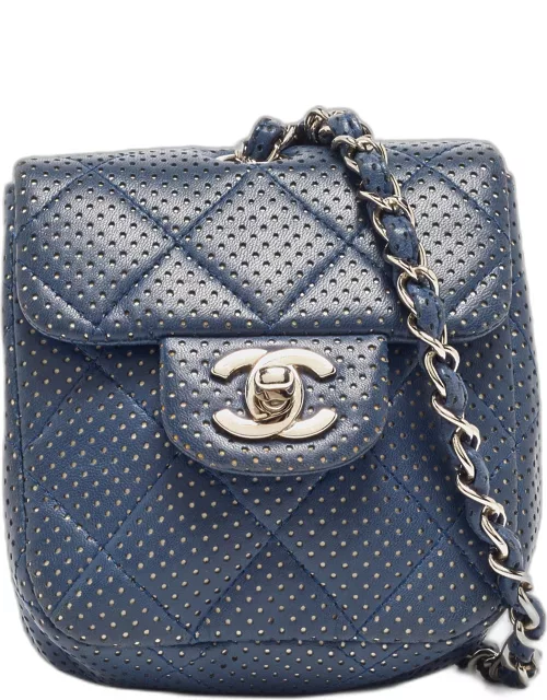 Chanel Navy Blue Quilted Perforated Leather Mini Crossbody Bag