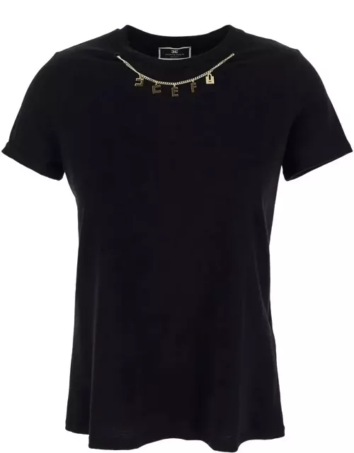 Elisabetta Franchi Black T-shirt With Jewel