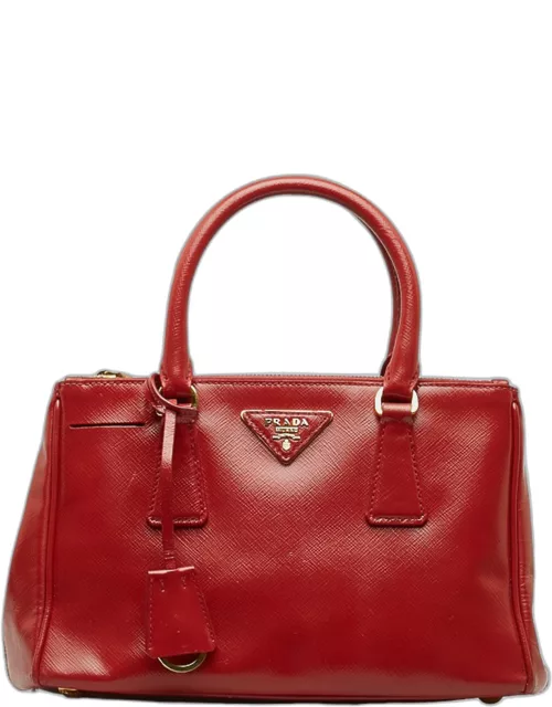 Prada Red Leather Saffiano Double Zip Lux Tote Bag