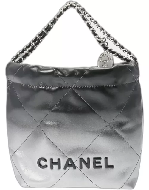 Chanel Grey/Black Quilted Calfskin Mini 22 Hobo Bag