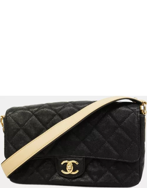 Chanel Black Quilted Caviar Medium Buckle Strap CC Messenger Bag