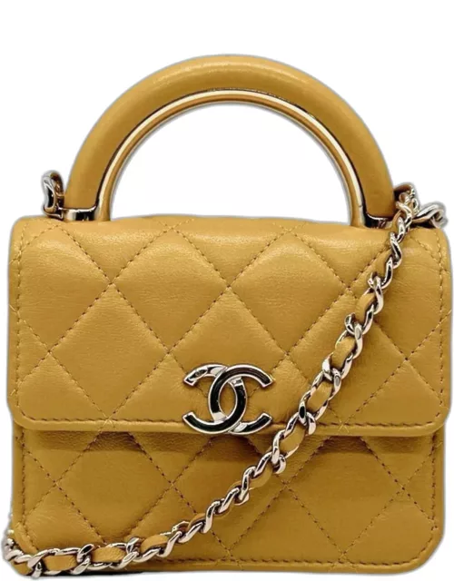 CHANEL Yellow Quilted Lambskin Mini Charming Handle Flap Clutch with Chain