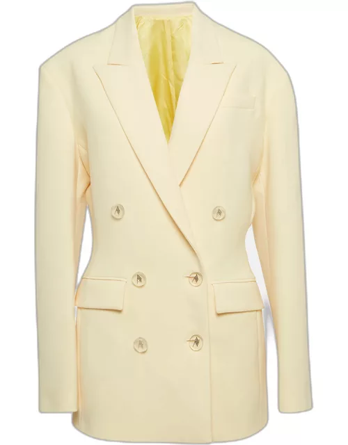 The Attico Pastel Yellow Stretch Knit Double Breasted April Blazer