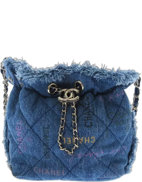 Chanel Blue Denim Logo Printed Quilted Mini Mood Bucket Bag