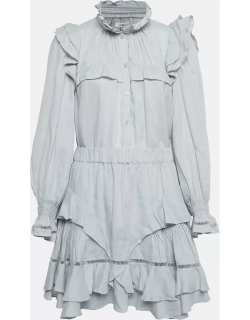 Isabel Marant Etoile Light Grey Linen Ruffled Atedy Top and Skirt Set M/