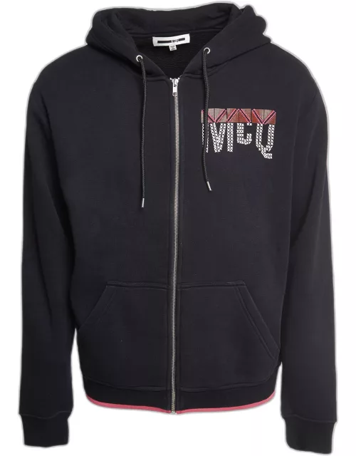 McQ by Alexander McQueen Black Logo Applique Cotton Blend Knit Zip Front Jacket
