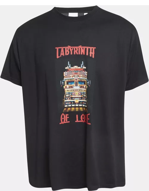 Burberry Black Labyrinth Of Love Print Cotton Crew Neck T-Shirt
