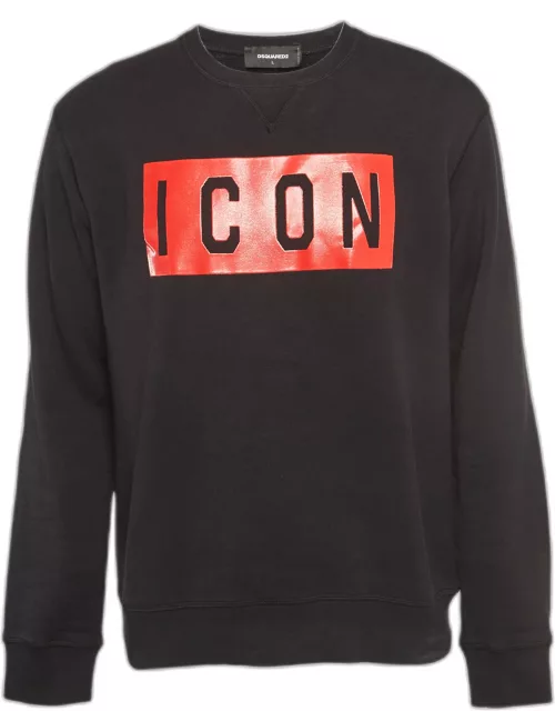 Dsquared2 Black Icon Print Cotton Crew Neck Sweatshirt