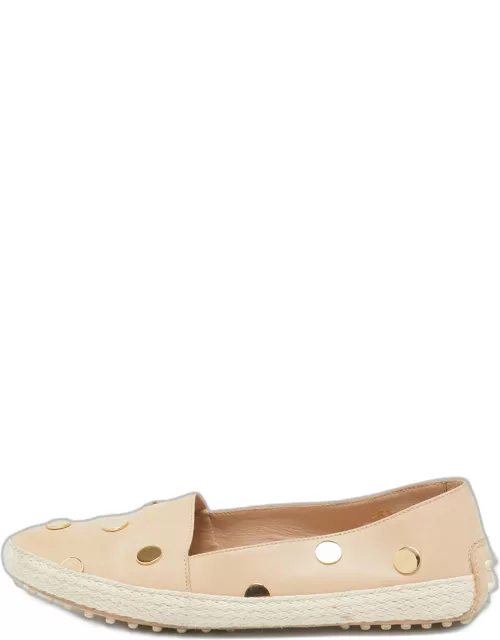 Tod's Beige Leather Studded Espadrille Flat
