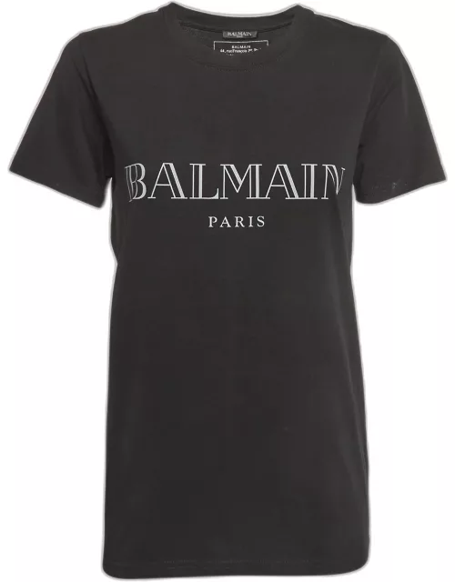 Balmain Black Logo Print Cotton Crew Neck T-Shirt