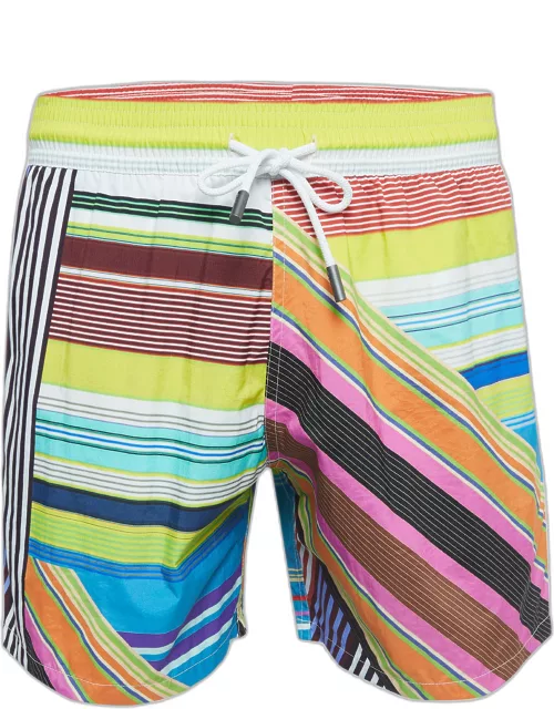 Etro Multicolor Striped Print Nylon Swim Shorts