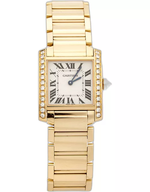 Cartier Cream 18K Yellow Gold Diamond Tank Francaise WJTA0025 Women's Wristwatch 25 m