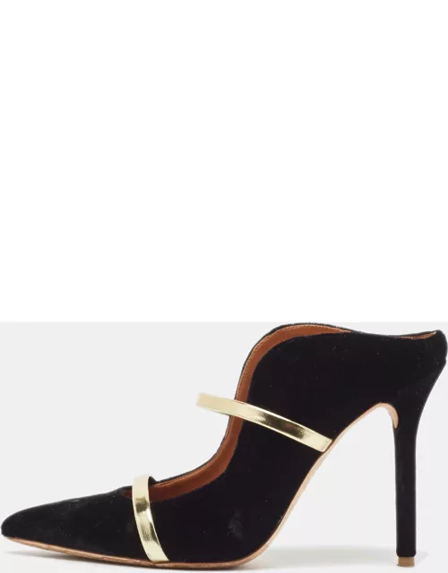 Malone Souliers Black/Gold Velvet and Patent Leather Maureen Mule