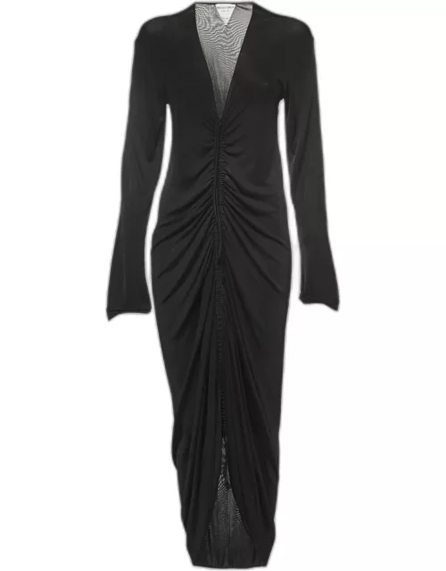 Bottega Veneta Black Mesh Ruched Tie-Up Detail Dress