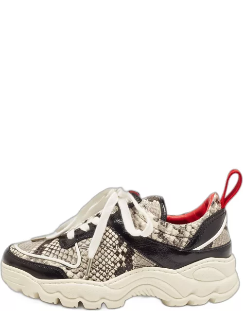 Zadig and Voltaire Black/White Python Embossed Leather Blaze Sneaker