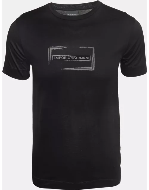 Emporio Armani Black Logo Printed Cotton Knit Crew Neck T-Shirt