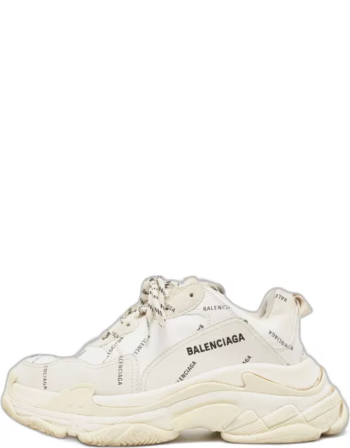 Balenciaga White Faux Leather All Over Logo Triple S Sneaker