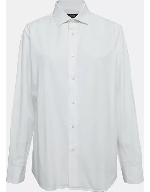 Class by Roberto Cavalli White Logo Embroidered Cotton Long Sleeve Shirt