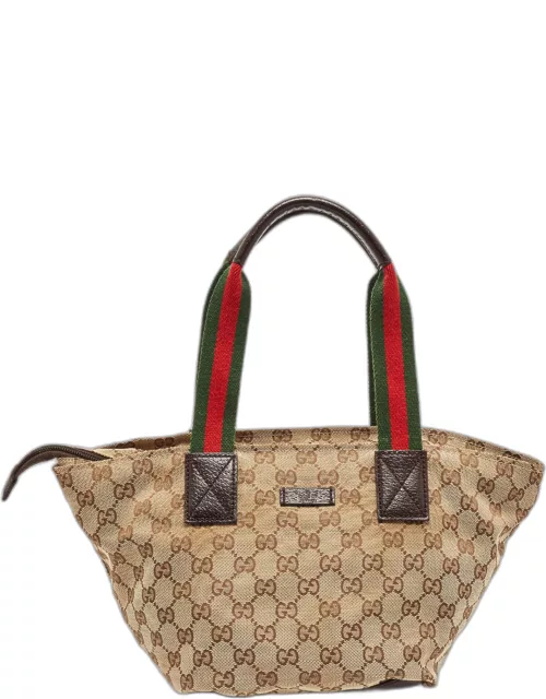 Gucci Brown/Beige GG Canvas and Leather Sherry Line Tote