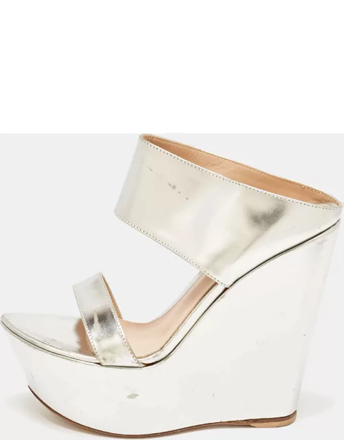 Gianvito Rossi Silver Patent Leather Platform Wedge Sandal
