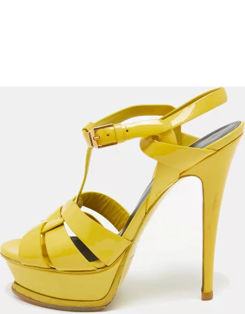 Saint Laurent Yellow Patent Tribute Ankle Strap Sandal