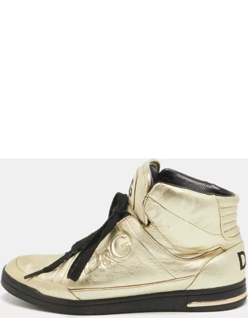 Dolce & Gabbana Gold Leather High Top Sneaker