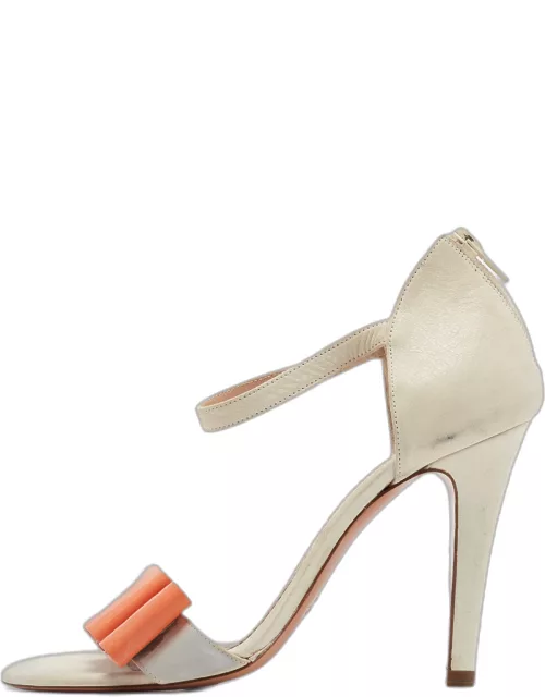 Chloe Grey/Orange Leather and Patent Ankle Strap Sandal