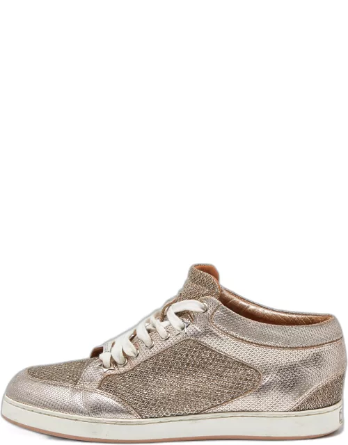 Jimmy Choo Rose Gold Leather and Glitter Miami High Top Sneaker