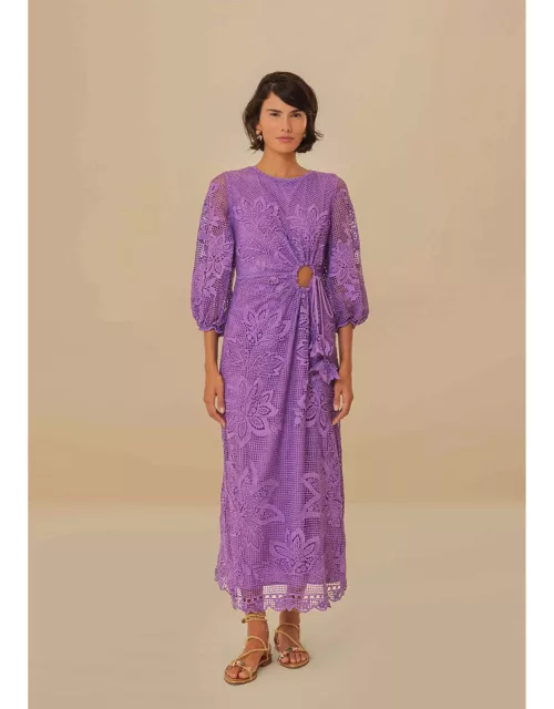 Lilac Guipure Cut-Out Midi Dress, LILAC /