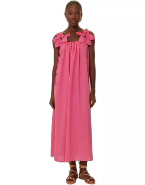 Pink Floral Details Sleeveless Midi Dress, PINK /