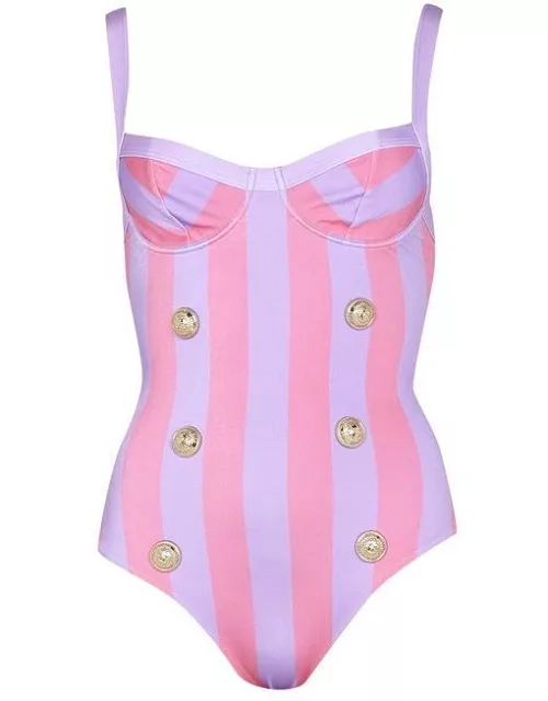 BALMAIN Stripe Swimsuit - Lilac/Pnk 528