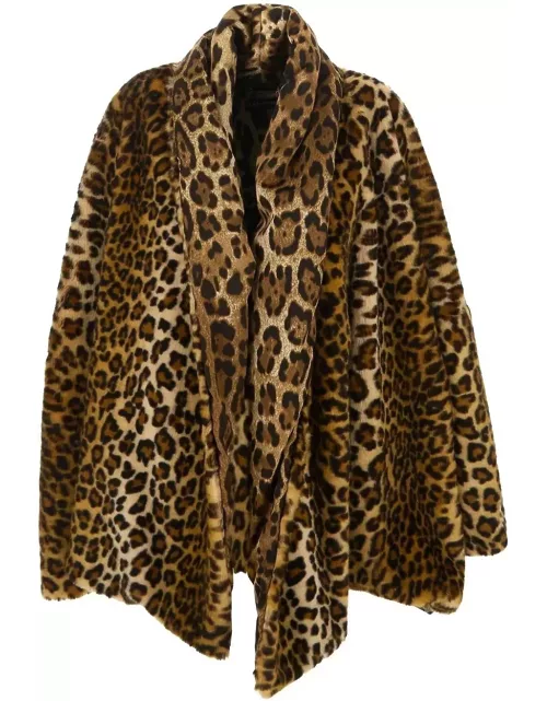 Dolce & Gabbana Leopard Print Faux Fur Cape Coat