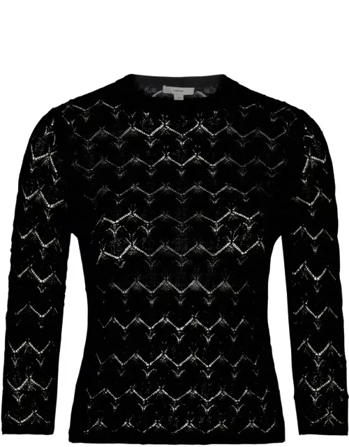 Vince Open-knit Cotton Jumper - Black - L (UK14 / L)
