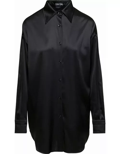 Tom Ford Black Relaxed Shirt With Pointed Collar In Stretch Silk Woman