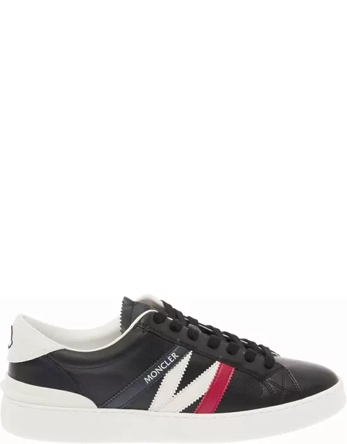 Moncler monaco Black Low Top Sneakers With Tricolor Stripes And Logo In Faux Leather Woman